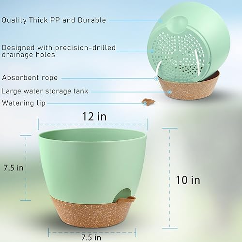 Vista 20 de Dorcy Macetero de riego automático de 12 pulgadas, macetas grandes con depósito extraíble profundo y agujeros de drenaje de malla múltiple, macetas