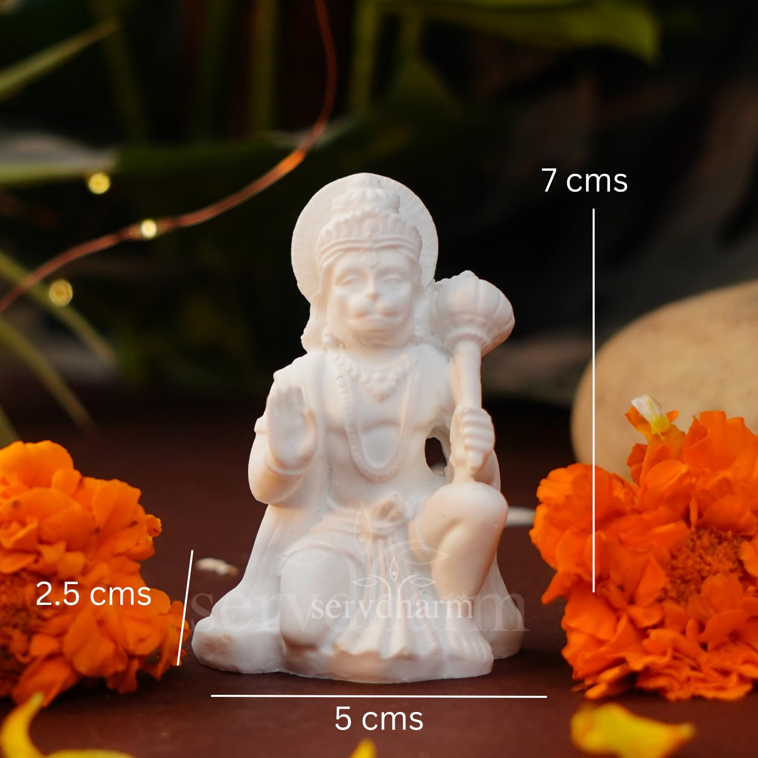 Servdharm Hanuman Ji Murti for Home Decor & Pooja| Hanuman Idols for Car Dashboard, Pooja Room, Home Decor, Office Desk | God Idols for Puja & Festival Gifting (Hanuman Ji White),5 Cm,2.5 Cm