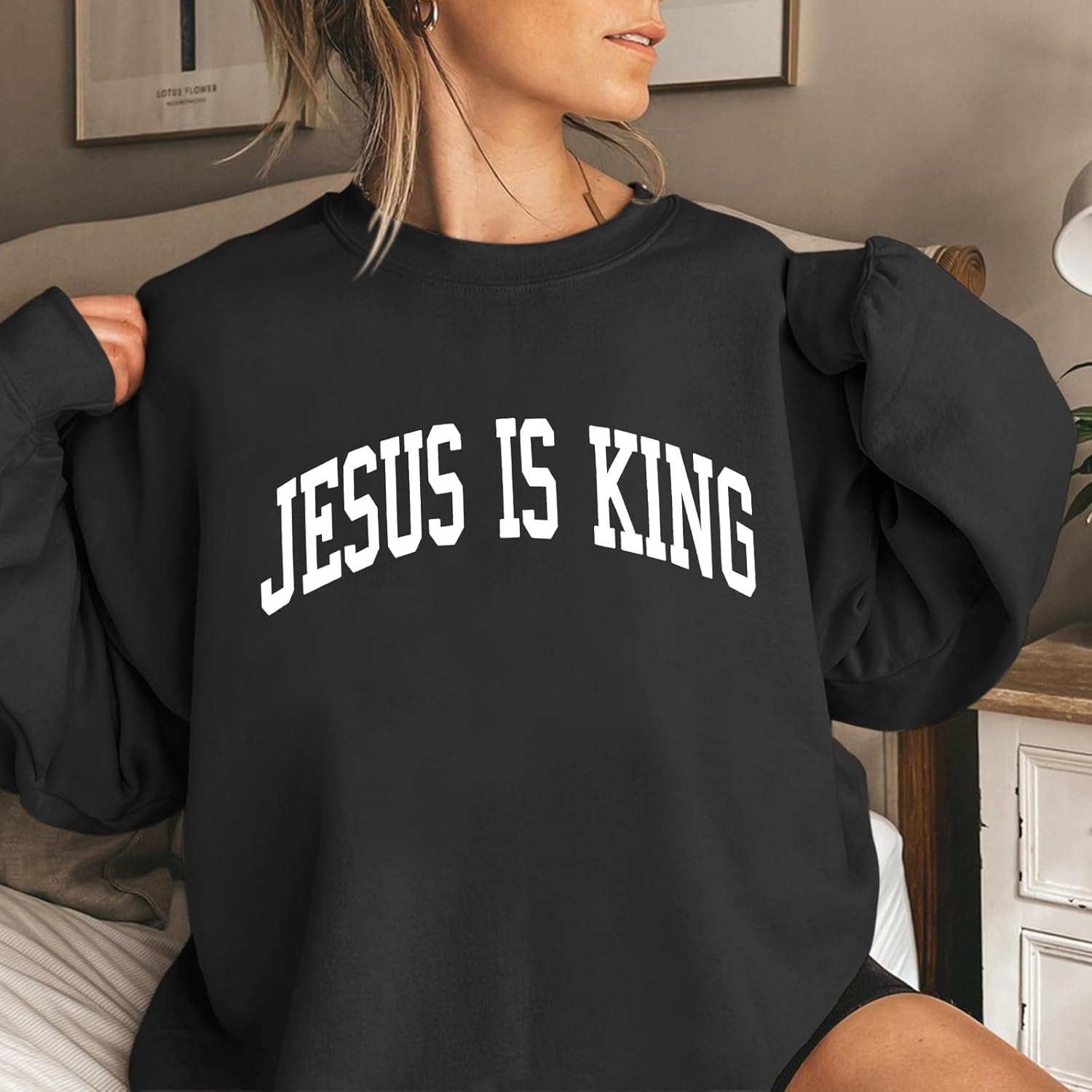 Fleece Christian Sweatshirts Women Jesus Loves You Jesus Is King Hoodie Religious Faith God Shirts Oversized Tops - Image 4