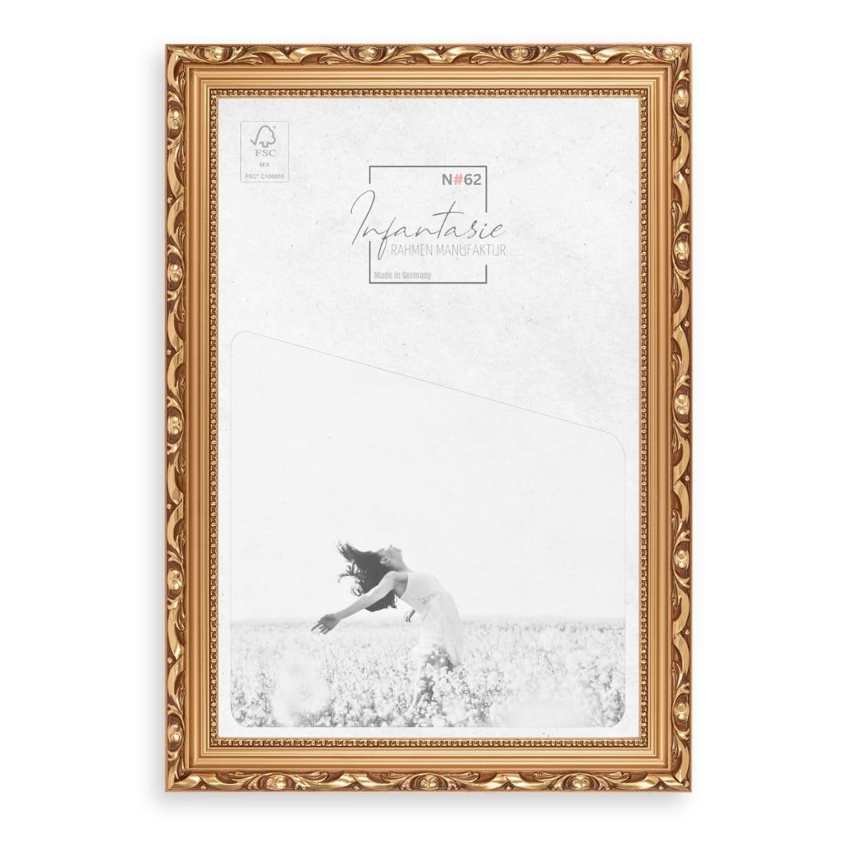 N°62 Barock Bilderrahmen 20x20 cm Bildmaß, Bronze, Massivholz | breite Echtholz-Profilleiste, Acrylglas glasklar & bruchsicher, Vintage-Stil, HDF-Rückwand, Metallaufhänger, handgefertigt
