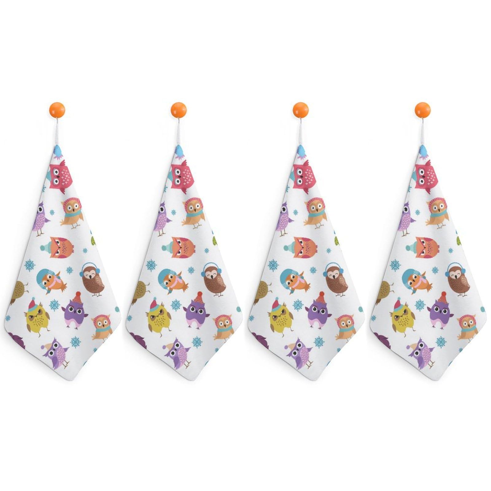 LEDFCVSU 4 Piece Hanging Hand Towels, Owl Animal Pattern Small Dry Hand Towel for Kitchen Bathroom