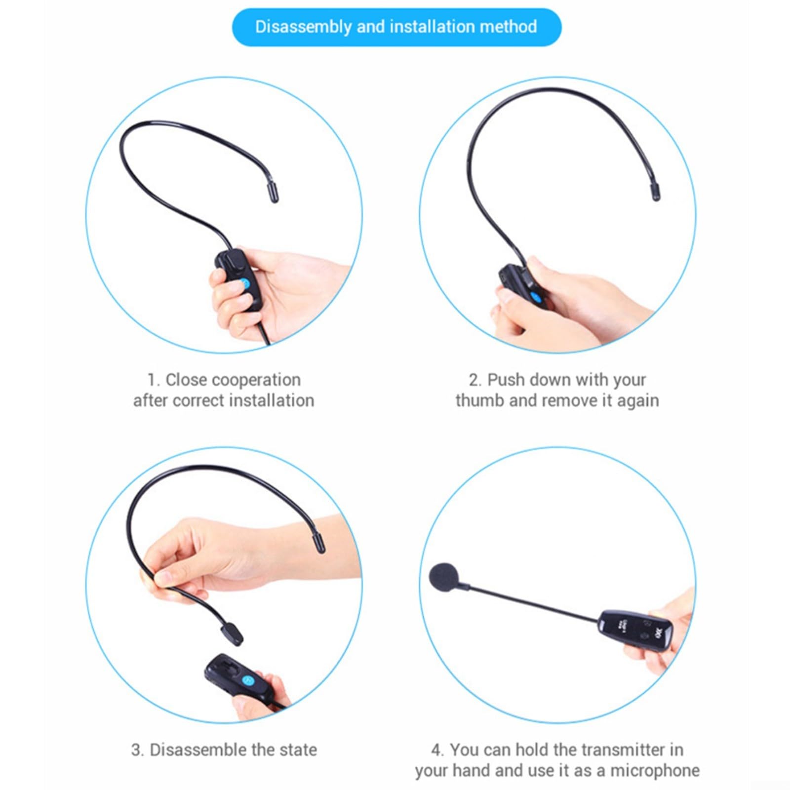 Sistema microfonico wireless UHF,Doppio microfono per cuffie ricaricabile,Microfono wireless per insegnamento,Microfono vocale a mani,Set microfono per conferenza
