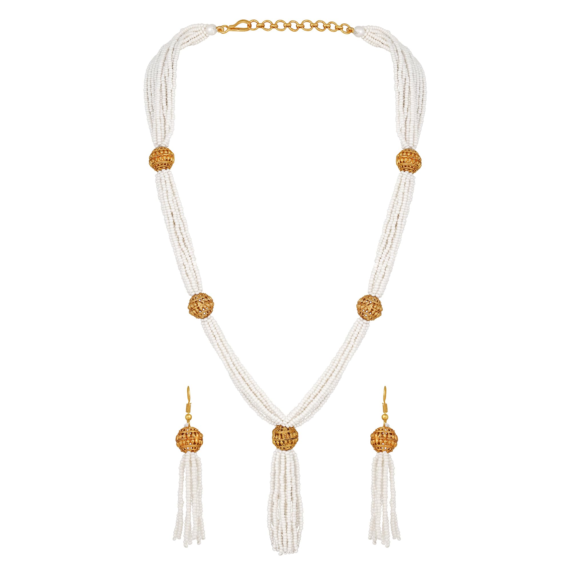 ACCESSHER Gold Plated Stylish Wedding Style Handcrafted Long Multi Strand Pearl Jaipuri Mala Necklace with Earrings Set for Women and Girls Set of 1 (Gold1) (B0CQK8XGLV) Amazon Price History, Amazon Price Tracker