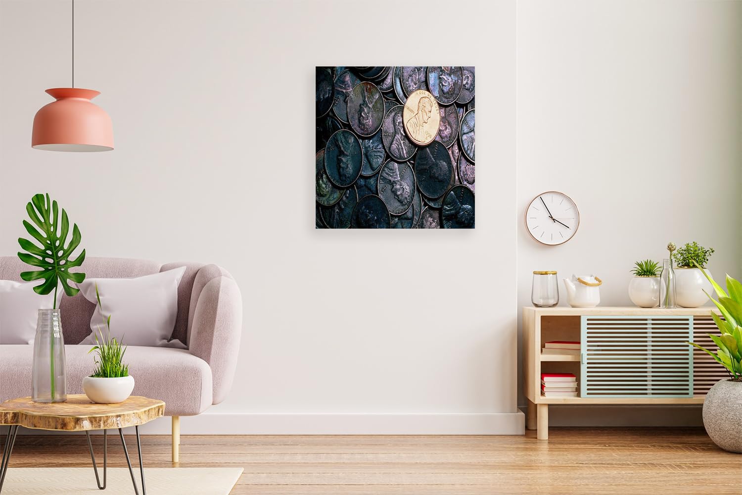 VERRE ART Printed Framed Canvas Painting for Home Decor Office Wall Studio Wall Living Room Decoration (14x14inch Wrapped) - One Shiny Penny