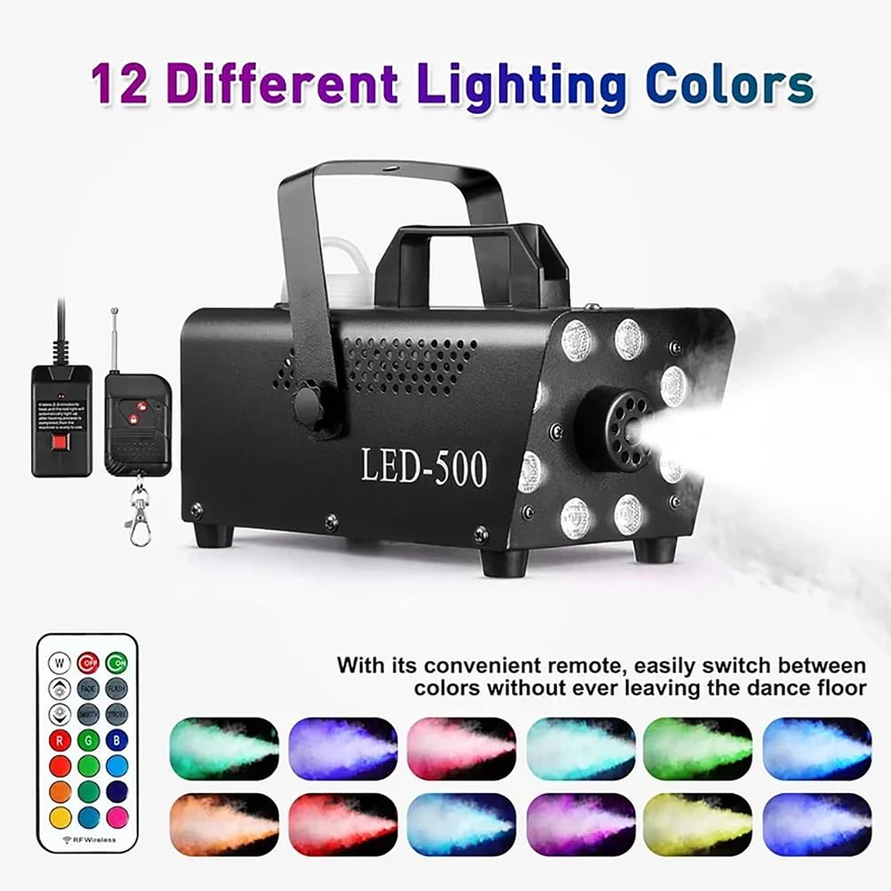Macchina della Nebbia, Macchina del Fumo Automatica dello Spruzzo con 13 Effetti di Luce Colorati A LED, Telecomando Wireless per Halloween, Natale, Matrimonio, Festa, Uso Interno,18led