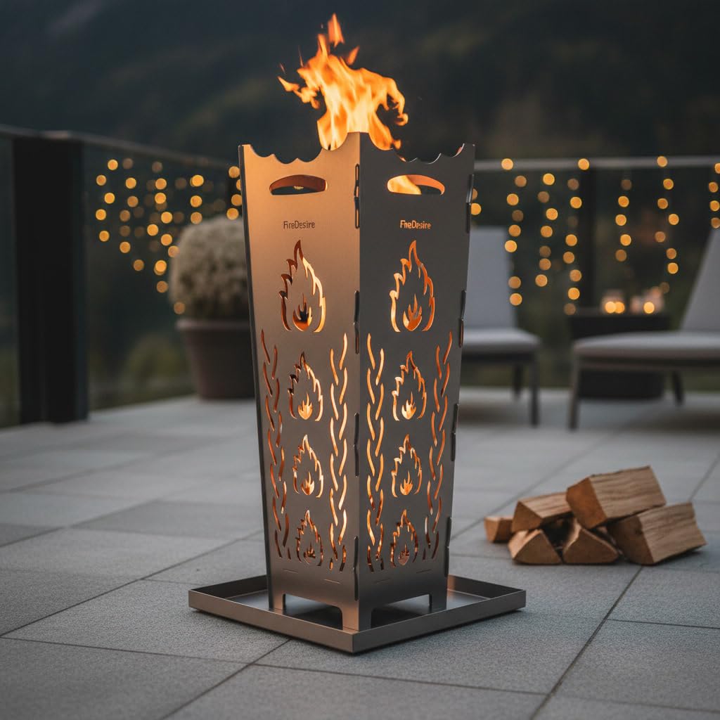 FireDesire Grill Pro Feuerkorb 80cm + Grillplatte + Ascheschale, Feuertonne, Feuerschale, Grilltonne, Ofen, Terassenofen, Grill, Stahlkorb, Plancha, Gartenfeuer