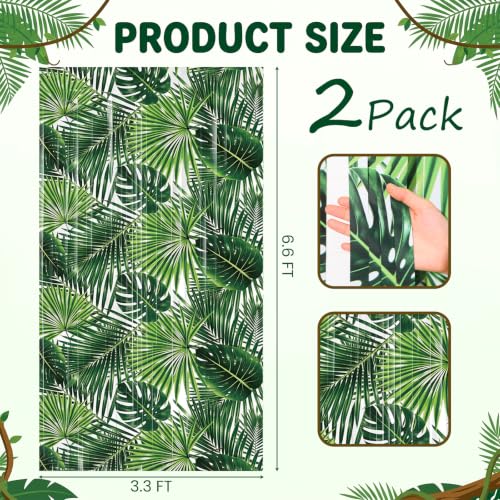 Image of Tiamon 2 Pack Jungle Party Decorations 3.3 x 6.6 Ft Palm Leaf Foil Fringe Curtains Rainforest VBS Backdrop Tinsel Streamers Photo Booth for Hawaiian Safari Birthday Baby Shower Party Supplies