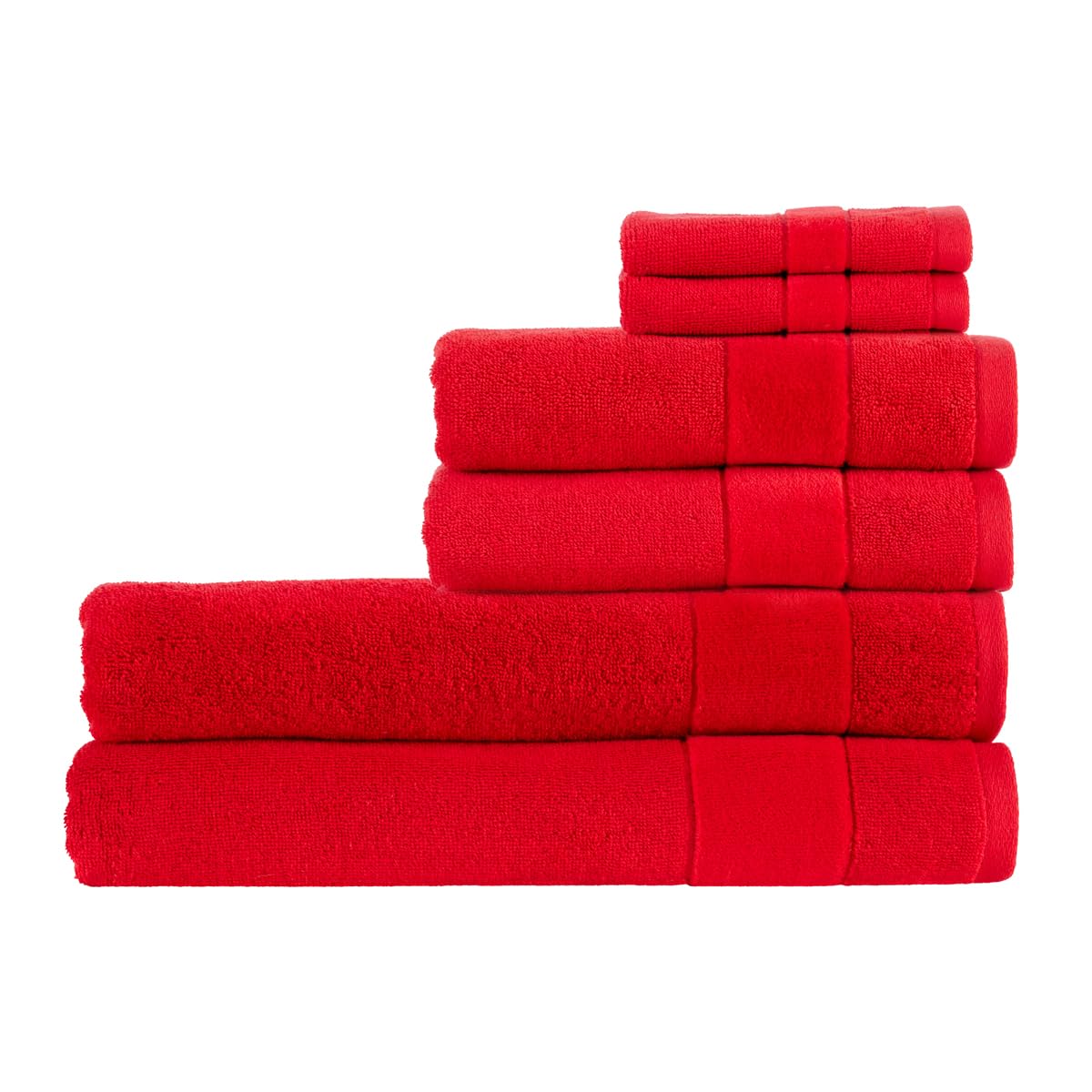 Christy Prism Bath Sheet Set | 6 pieces | Vibrant Colours | 100% Turkish Cotton | Super Soft and Fluffy | Quick Dry | 2 Bath Sheets 2 Hand Towels 2 Face Cloths | Fire Engine Red
