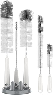 MR.SIGA 5-Pack Bottle Brush Cleaning Set with Storage Holder for Narrow Neck Bottles, Water Bottles, Baby Bottles, Tumblers & Straws