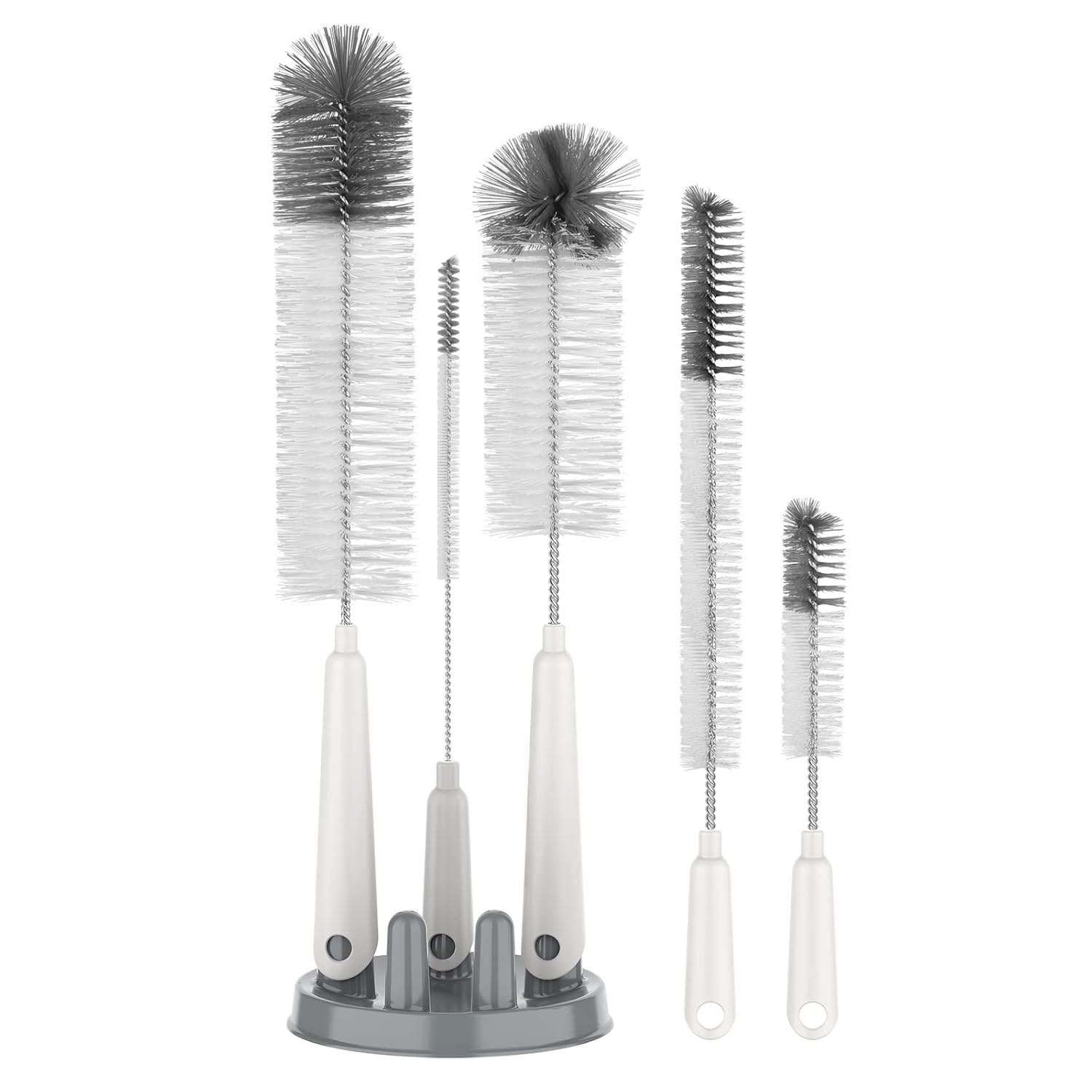 MR SIGA 5 Pack Bottle Brush Cleaning Set with Storage Holder Cleaning Brushes for Long Narrow Neck Bottles