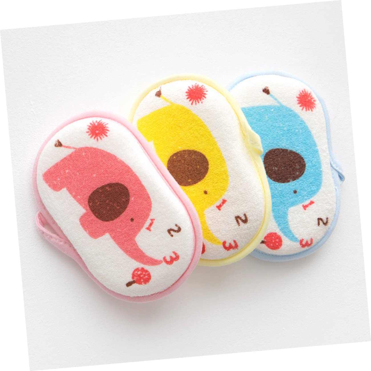 OSOLADY 3Pcs Cartoon Elephant Bath Sponge for Soft Cushioned Bath Mats Blue Yellow Pink for Bathing and Sensory Experience