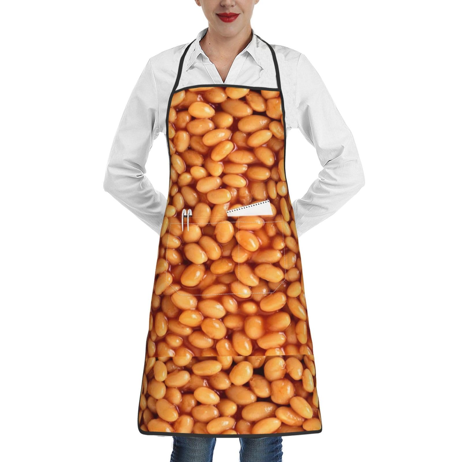 YsoLda Kitchen Aprons,Cooking Apron With Pockets,Waterproof Chef Apron Adjustable Bib Aprons,Baked Beans