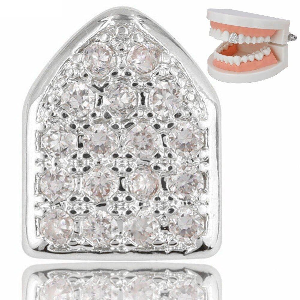 Lpitoy Silver Hip Hop Teeth Plated Single Cap Micro Pave Cz Cubic Zirconia Tooh Grills Bling Grill