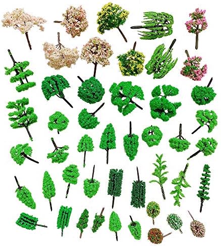SIX VANKA 48pcs Model Tree Mixed Miniature 1.4 - 2.7 inch Decoration Train Trees Railroad Scenery Diorama Tree Architecture Trees Sets for DIY Scenery Landscape, Natural Green Forest
