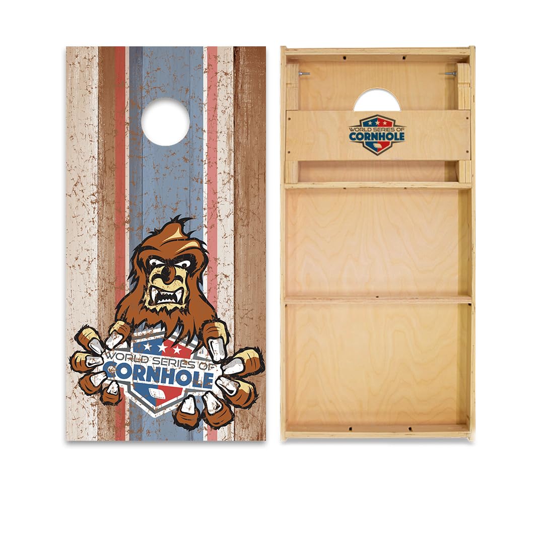 Skip's Garage Animated Sasquatch Cornhole Boards - WSOC Runway Series - Includes (2) Boards (NO Bags) + (1) Case & (2) Hole Lights