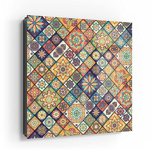 DEQORI Cassetta portachiavi nera, 30 x 30 cm, motivo mosaico floreale, in vetro e metallo, con 50 ganci + 2 magneti, scatola moderna magnetica e scrivibile