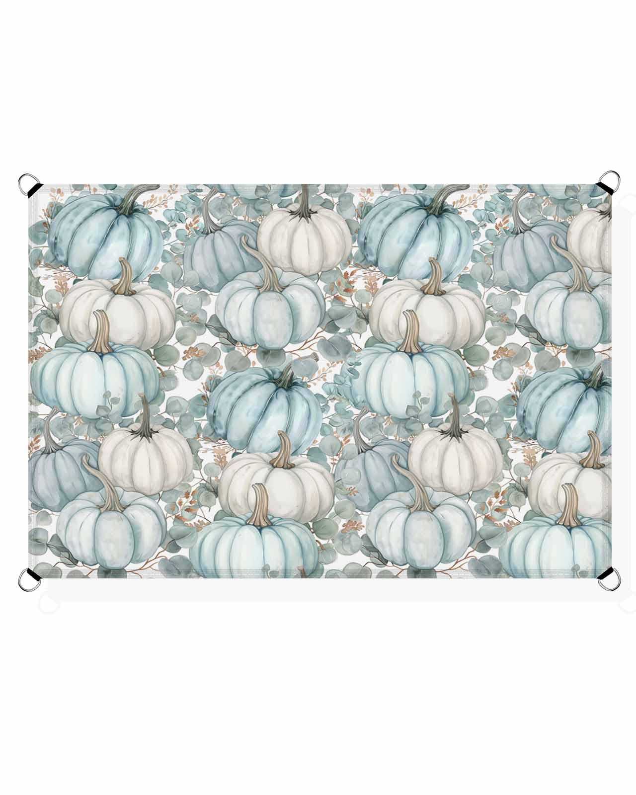 Fall Thanksgiving Outdoor Patio Sun Shade Sail 6.5' x 10' Rectangle Waterproof Sun Sail Shades UV Block Sunshades Autumn Pumpkin Eucalyptus Leaves Blue Patio Shade for Backyard Garden Outside Deck