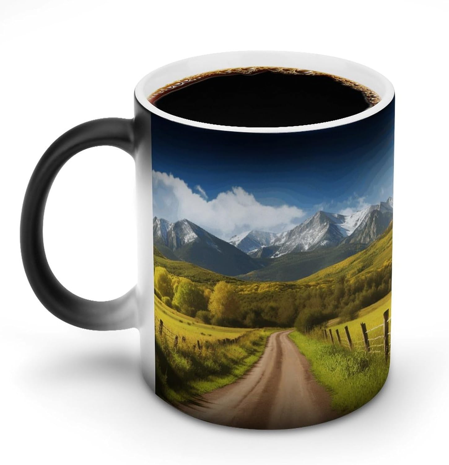 Color Changing Mug Countryside Road Printed Ceramic Coffee Mug Heat Changing Sensitive Mug Magic Heat Changing Coffee Mug Novelty Coffee Mugs