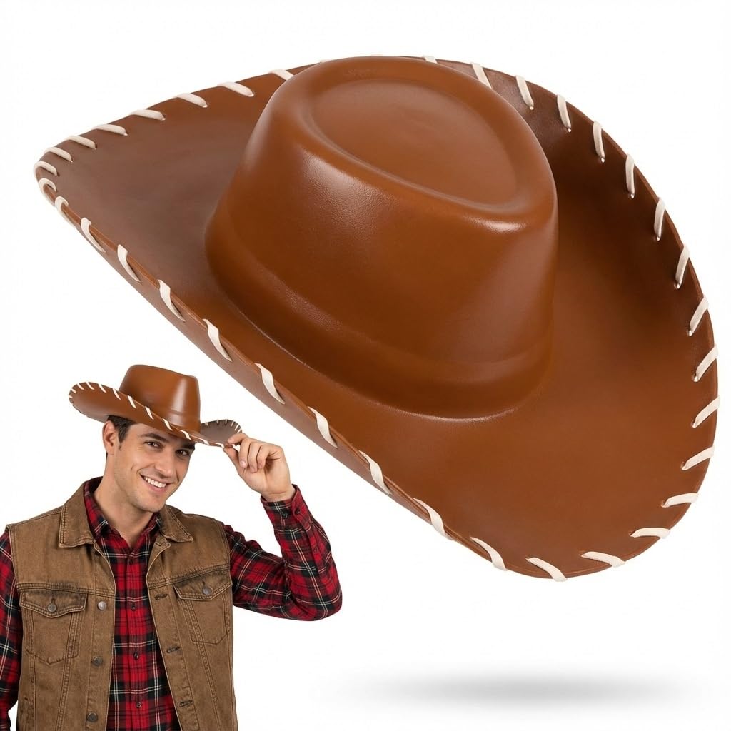 GETINSTYLE SHOP Cowboy Hat Wild West with Wide Brim and White Stitches for Men and Women Adult, One Size (Brown) - Image 4