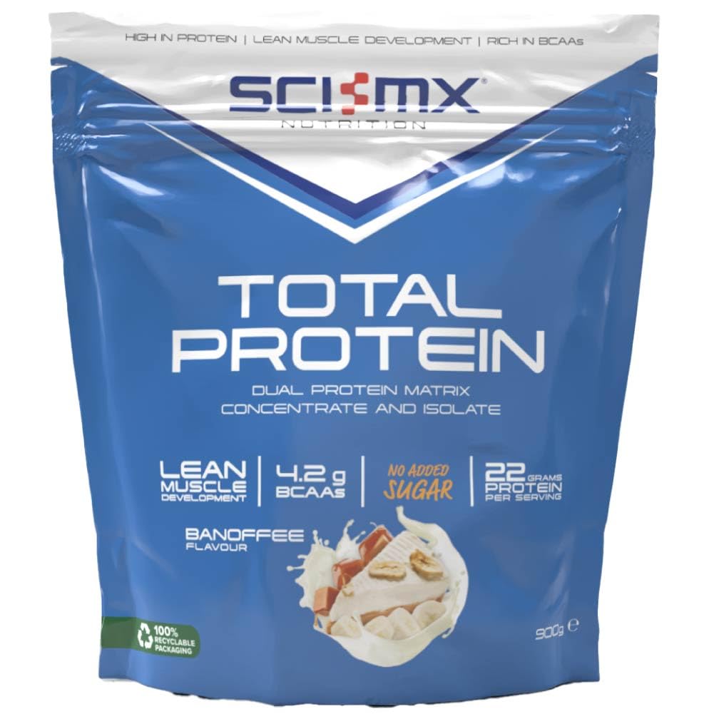 SCI-MX Total Protein - Concentrate & Isolate Protein Powder - Lean Muscle Development - Banoffee • No Added Sugar • 4.2g BCAAs + 22g Protein per Serving • 900g