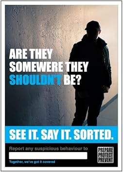 V Safety See it. Say it. Sorted. Poster - Are They Somewhere They Shouldn't Be? 210 x 297 mm A4 - Standard 0.2mm Flexi-Plastic Security Awareness Posters