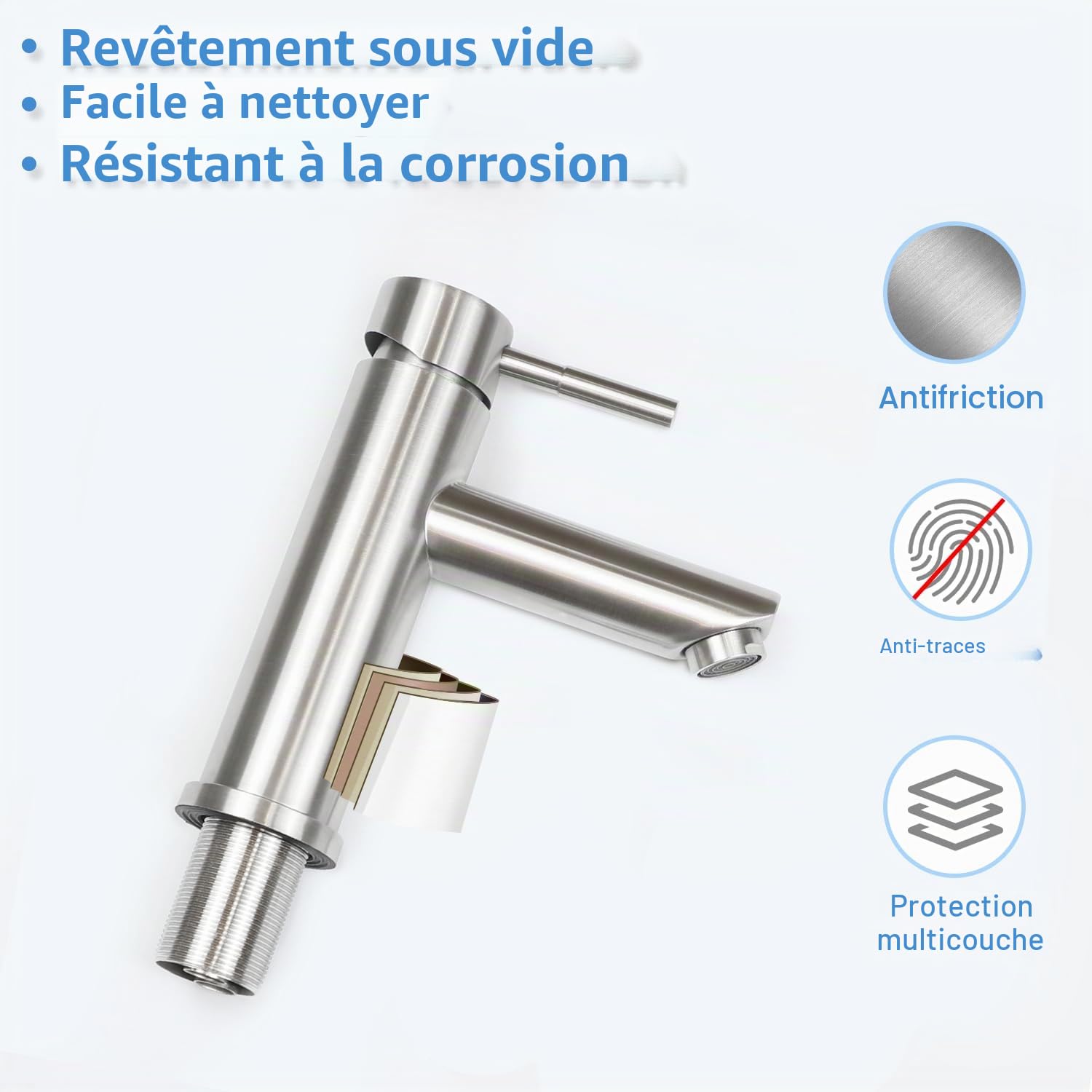Robinet Salle de Bain Robinet Lavabo - Cascade Moderne Design Elégant Robinetterie Chromé Mitigeur en Inoxydable Eau Chaude et Froide Disponible