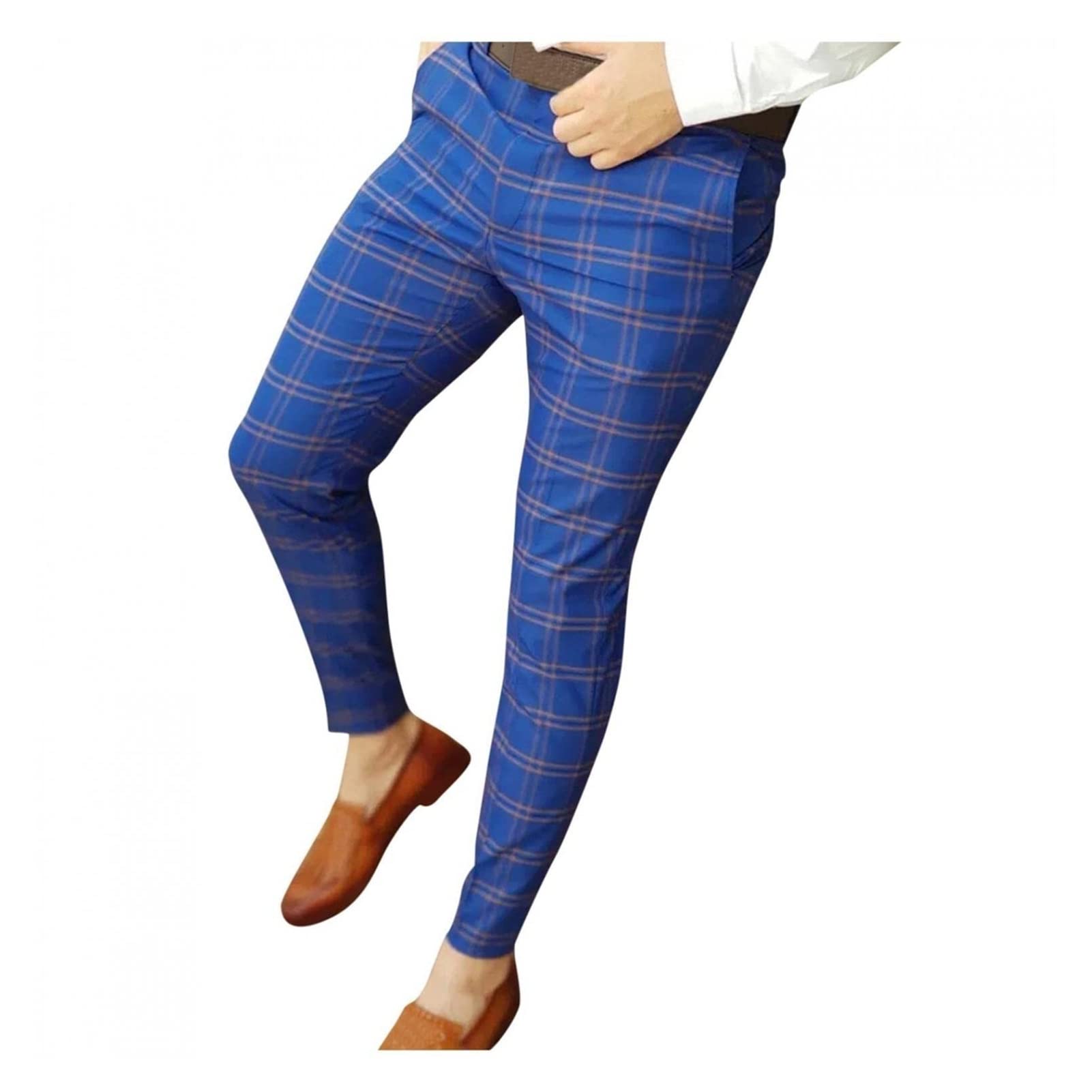 Pantalones De Vestir Para Hombre, Pantalones De Vestir A Cuadros Para Hombre, Corte Recto, Cintura Expandible, Plisados, Pantalones De Traje, Pantalones De Negocios A Cuadros pantalones ocio