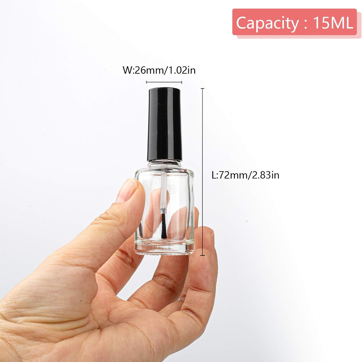GTHER 20PCS Empty Nail Polish Bottles, Clear Glass Refillable Bottles Container with Brush Cap & Funnel & Mixing Balls for Nail Art (15ML)
