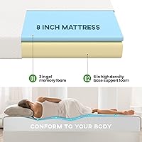 Vista 4 de Base de cama de plataforma metálica de 14 pulgadas con soporte de listones de acero, base de colchón con colchón de espuma viscoelástica de 8