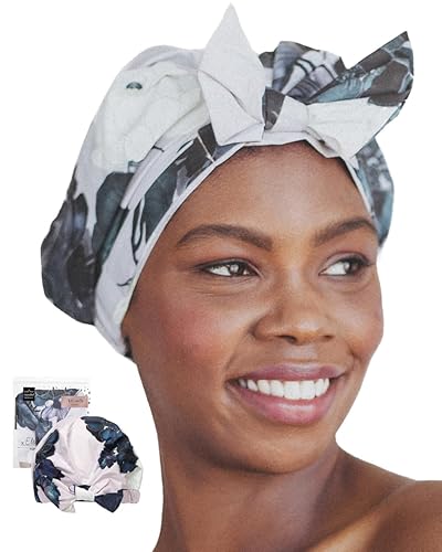 Vista 40 de Kitsch Gorros de ducha de lujo para mujer, reutilizables, impermeables, con forro de satén flexible, gorro de ducha grande y ancho para mujeres