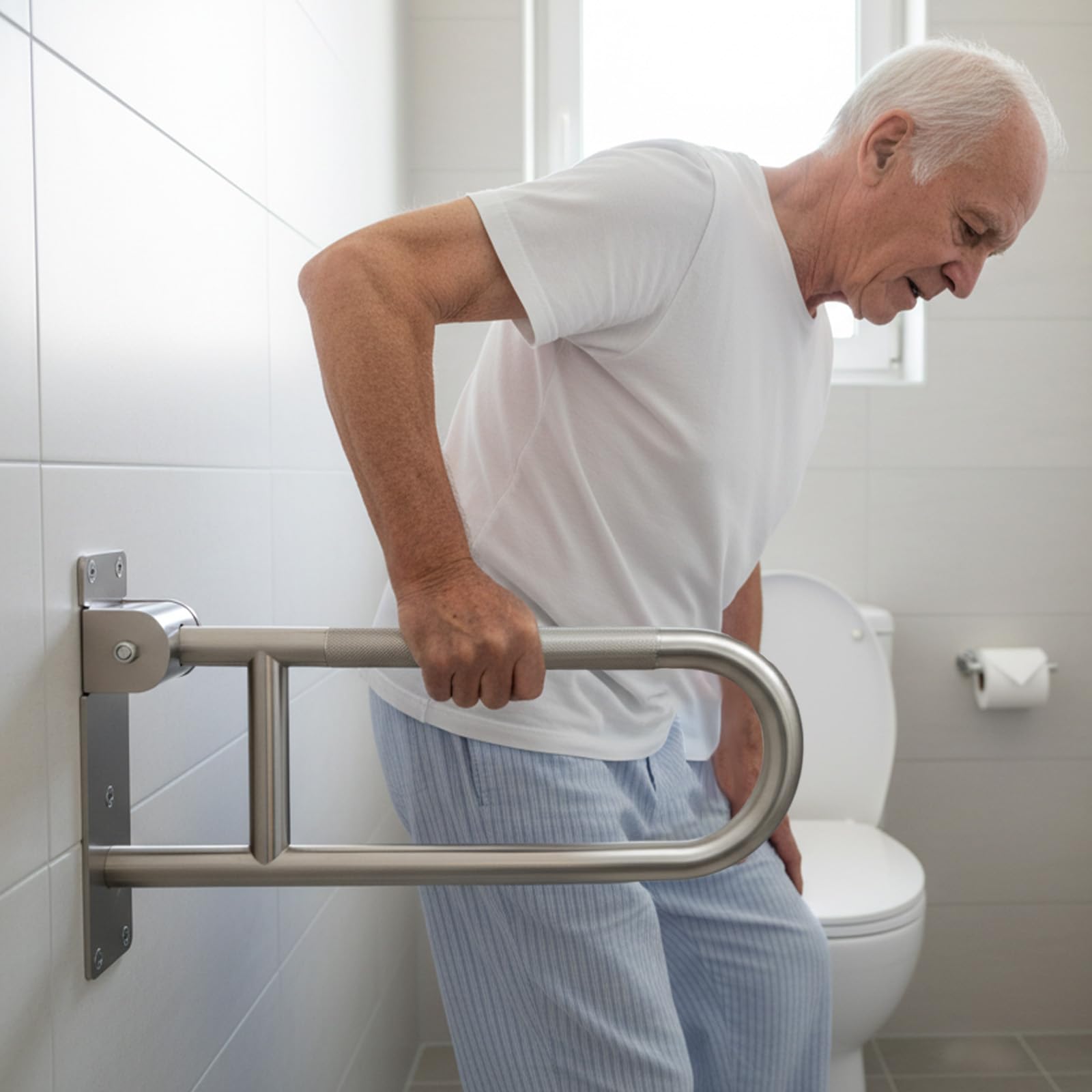Maniglione Bagno Disabili 60cm, Maniglia Doccia Anziani | Maniglione Pieghevole Antiscivolo in Acciaio Inox Per Anziani, Disabili,Supporta 300-350kg