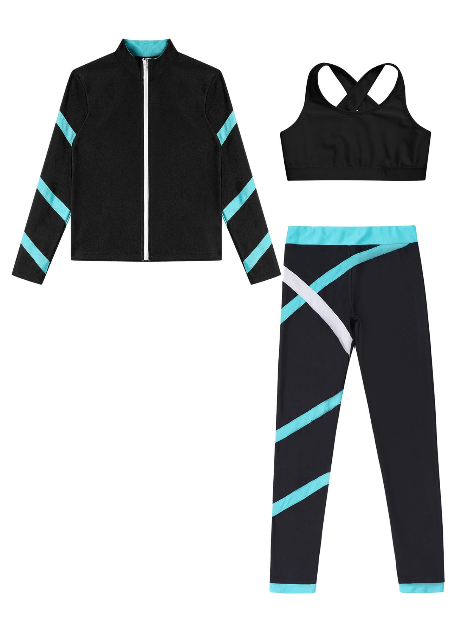 Costume Da Pattinaggio Artistico Per Bambina Completo Giacca Pantaloni E Canotta Set Sportivo Abbigliamento Da Allenamento Felpa Leggings Abbigliamento Danza