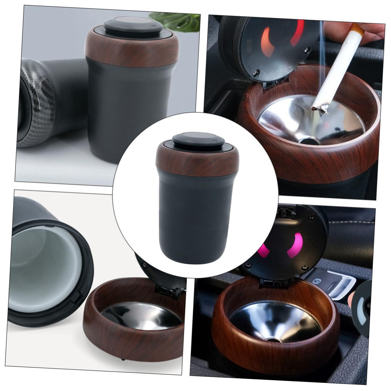 ULTECHNOVO 2 Szt. Przenośny Trwały Samochodowy Popielniczka z Ceramiczną Wkładką Zapalniczką Łukową i Podświetleniem Akcesorium Do z Pokrywką Zapobiegającą Zapachowi Idealny Do Biura i Domu