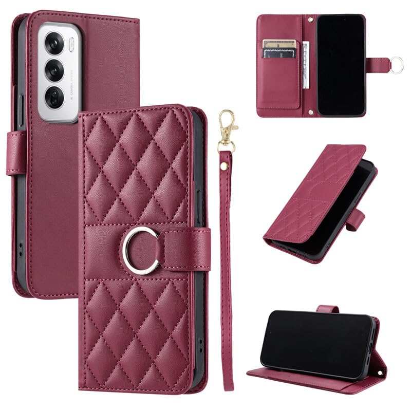 Étui Oppo A78 4G antichoc portefeuille cuir couleur vin avec anneau
