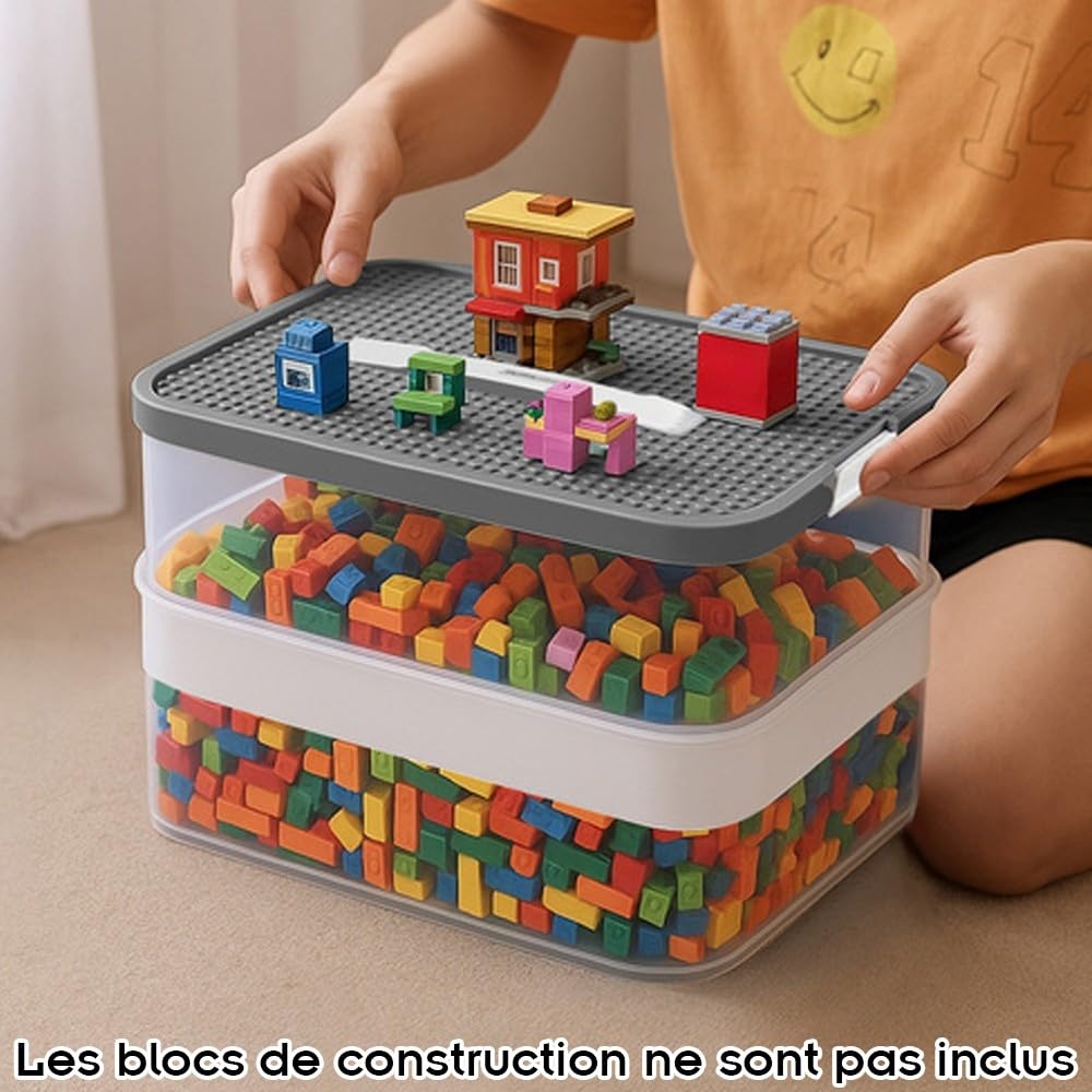 KRUZZEL Spielzeug Organizer 22L 3 Etagen mit Fächern – Stapelbox Transparent mit Tragegriff & Einteilungen – Kistenbox für Bausteine Kinderzimmer