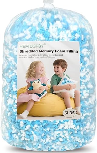Hem Dgpsy Relleno de espuma viscoelástica triturada relleno de puf suave de alta calidad, relleno de almohada azul y blanco de 5 libras para cojín