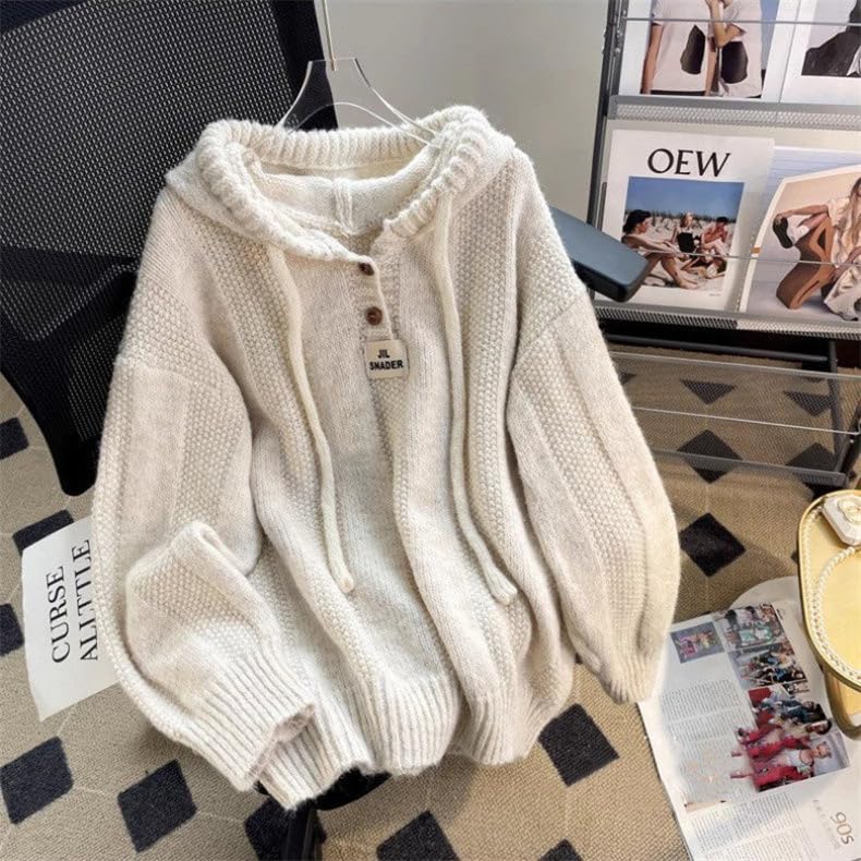 Womens Vintage Thick Grandpa Sweaters Chunky Cable Knit Y2K Hooded Sweater Harajuku Aesthetic Clothes Top4