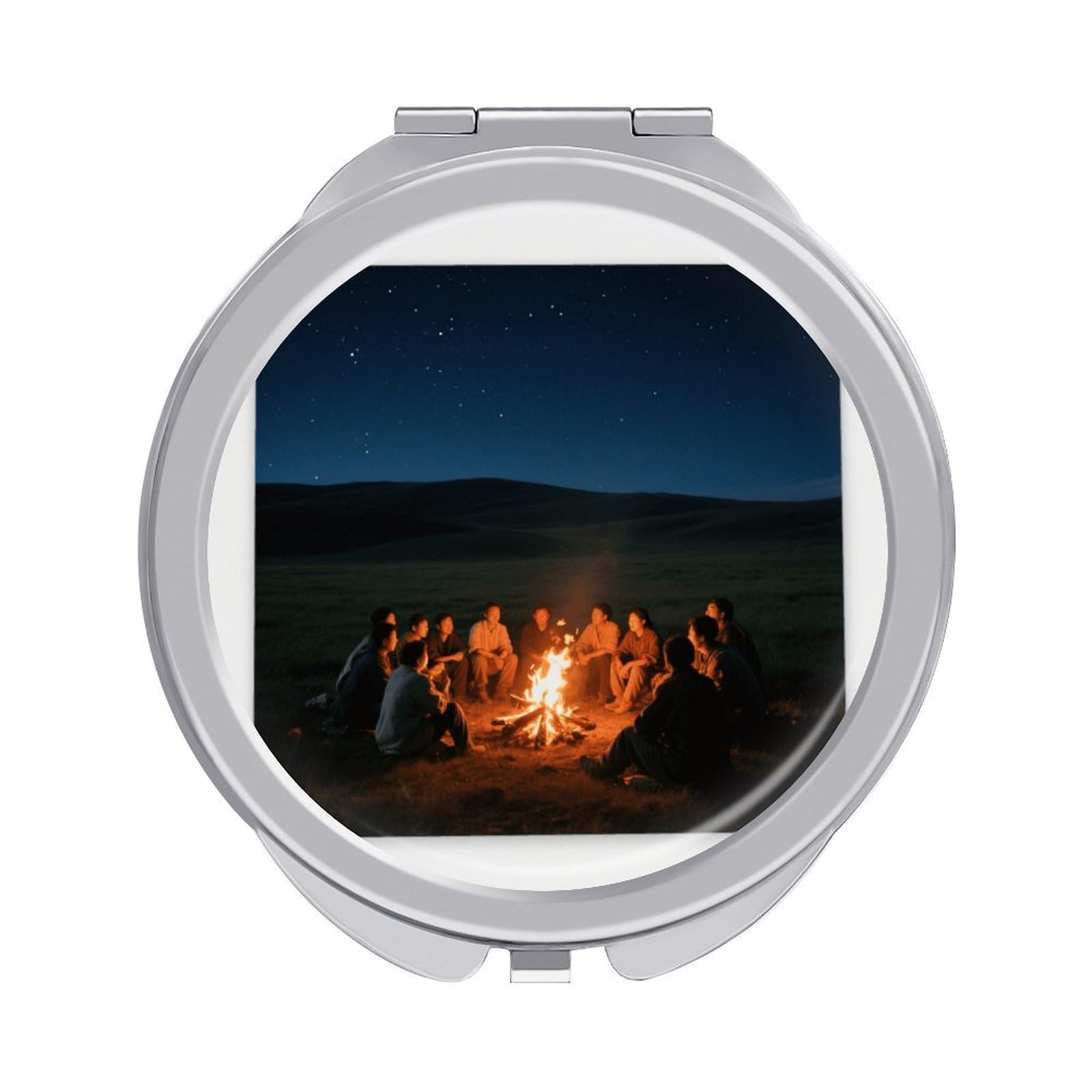 Fekiloot Style Grassland Starry Sky Bonfire Travel Makeup Mirror Handheld Compact Mirror Portable Pocket Mirror Double-Sided 1X/2X Magnifying For Handbag And Purses