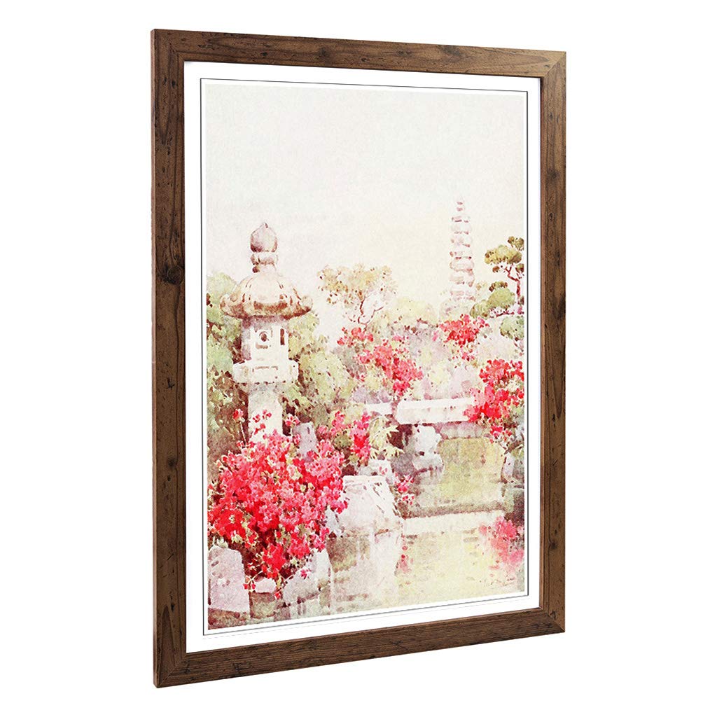 Big Box Art Framed Print of Ella Du Cane Japanese Oriental Azaleas, Kyoto Design | Wall Art Picture| Home Decor for Kitchen, Living Room, Bedroom, Hallway, Walnut, A2 / 24.5x18 Inch / 62x45cm