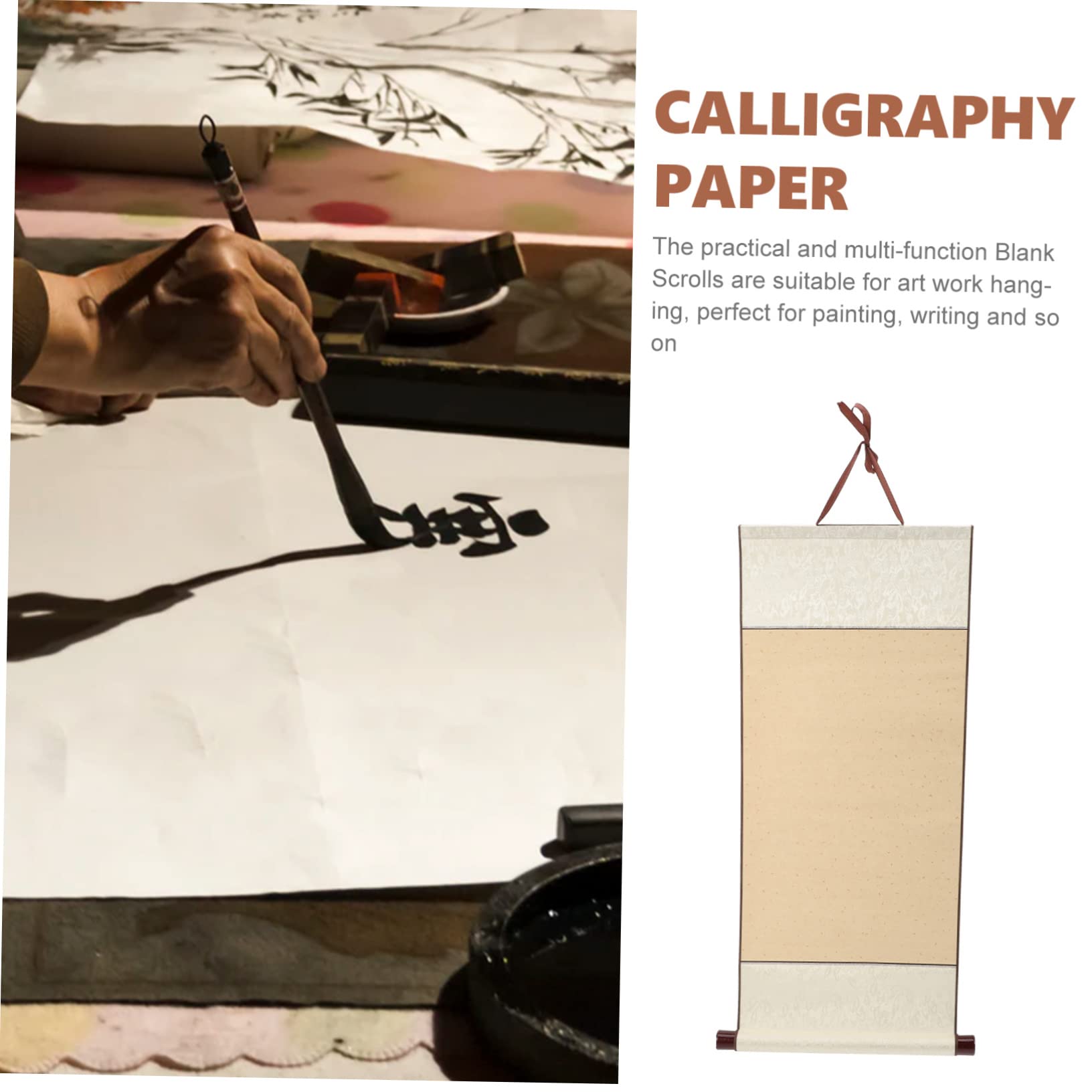 WEBEEDY 3 stuks blanco hangende rol vintage blanco papieren rollen met houten staaf wandmontage rollen zijde Chinese kalligrafie tekening rollen papier om te schrijven, tekenen, kalligrafie kerstdecor