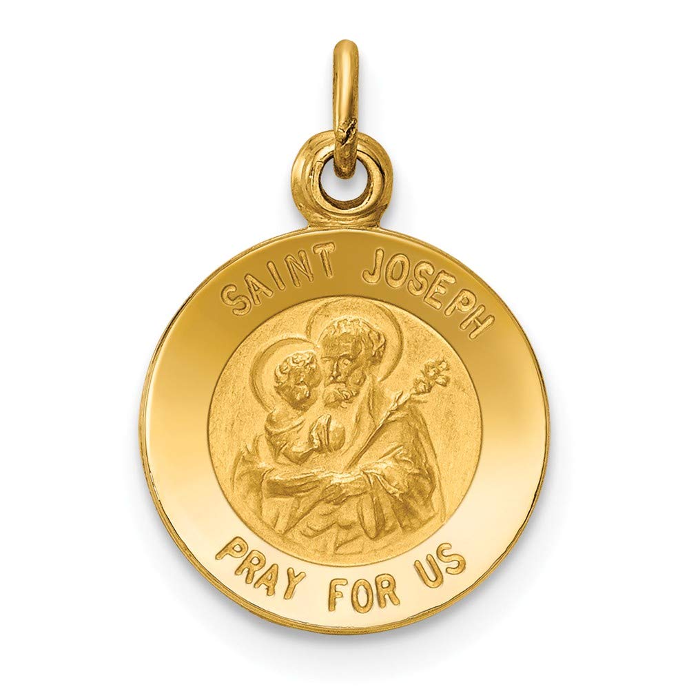 Sonia JewelsSolid 14k Yellow Gold Catholic Patron Saint Joseph Medal Round Charm Pendant - 20mm x 11mm
