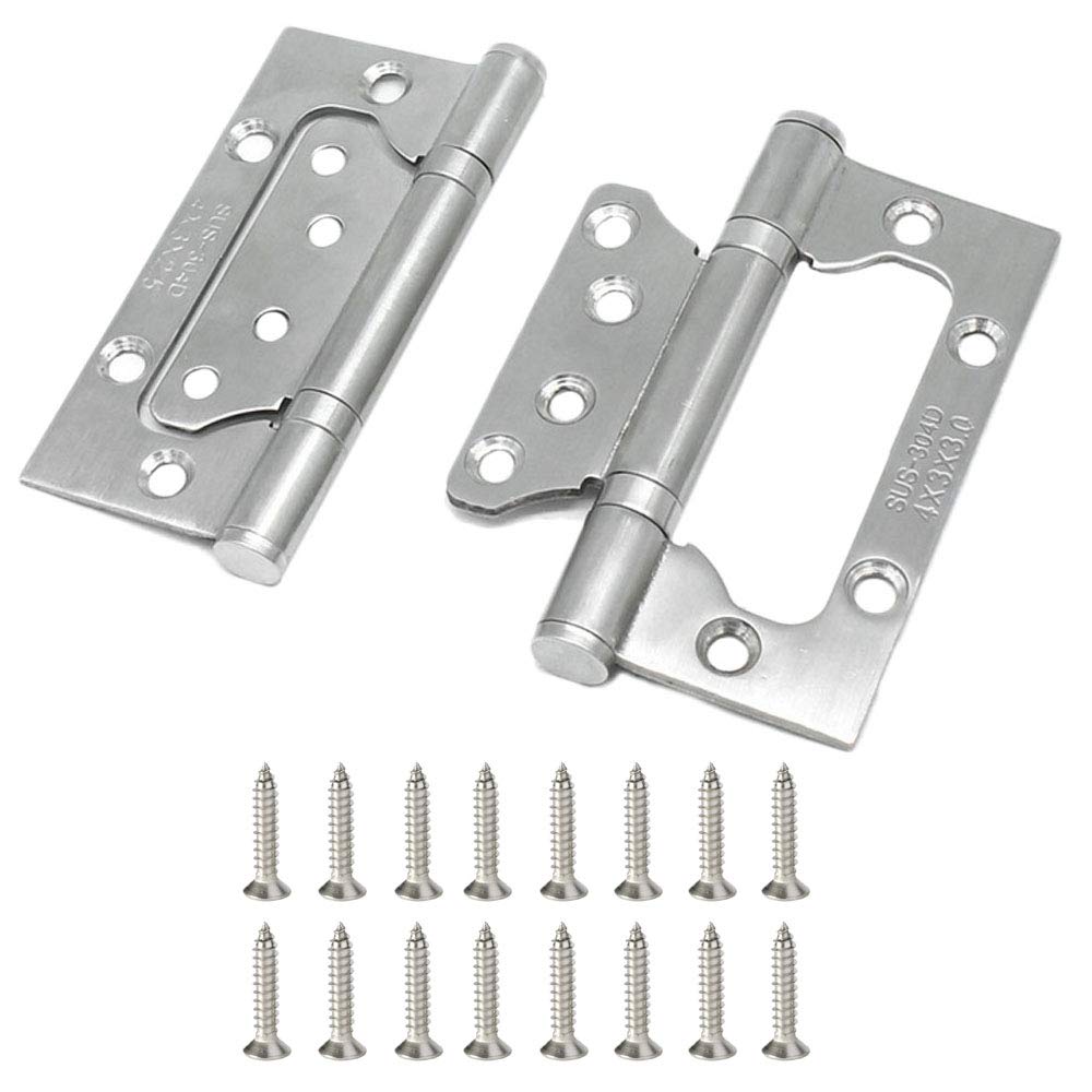 2Pcs Silver Stainless Steel Hinges 4 Inch Non-Mortise Mute Door Hinges for Heavy Weight Door, Combined Design