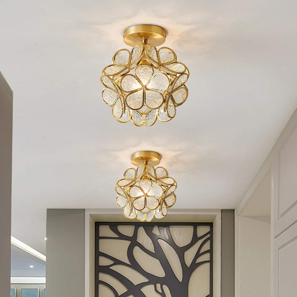 LITFAD Modern Flush Mount Ceiling Light 1 Light Floral Creative Glass Ceiling Lamp Art Deco LED Chandelier Pendant Light for Hallway Balcony Bedroom Dining Room - Clear