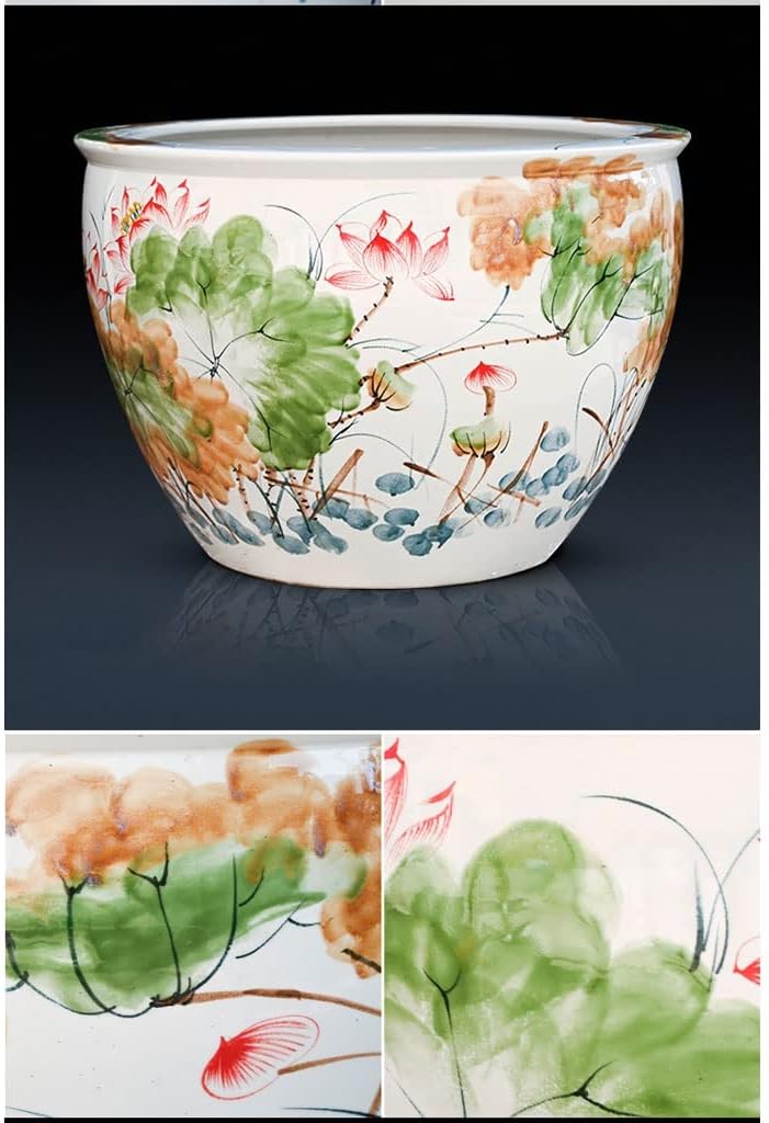 Fish Tank Aquarium Ceramic Goldfish Bowl Living Room Fish Culture Tank Garden Lotus Tank Tortoise Large Water Tank Aquarium Starter Kits Fish Tank Decor(B,40cm)