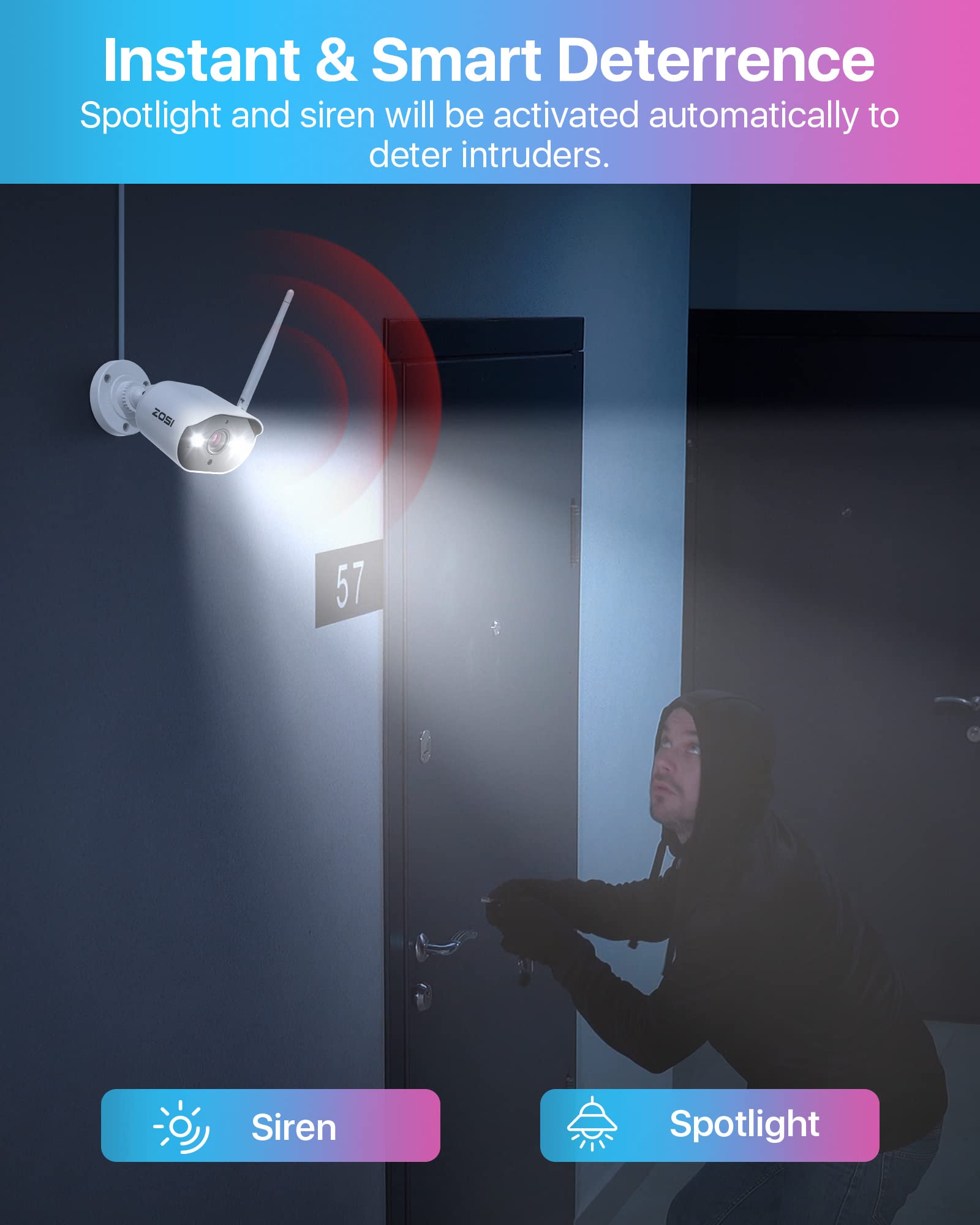 ZOSI 3MP Kit de Cámara de Vigilancia WiFi 2K 8CH H.265+ NVR con Cámara de Seguridad Exterior, Visión Nocturna, Alarma de Movimiento, 8pcs C302 con Monitor