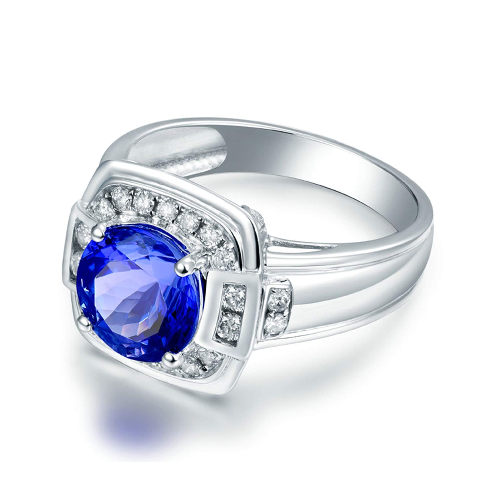 Obrączka męska z białego złota 18K (750), 2,5 ct, tanzanit, ozdobny pierścionek z diamentami na Dzień Ojca, rozmiar 45 (14,3)-70 (22,3)