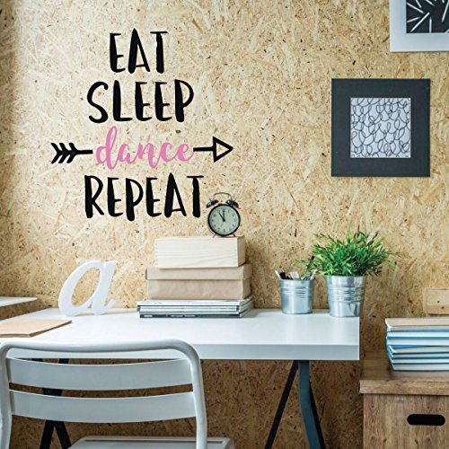 Girls Dance Wall Decals - Eat, Sleep, Dance, Repeat Quote Vinyl Lettering - Home Decor for Girl's Bedroom, Bathroom, Dance Studio