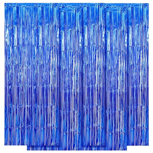 Image of 5 Pack Blue Fringe Foil Curtains 3.2ft x 8.2ft Tinsel Backdrop Streamers for Birthday Party Decoration Wedding Christmas Decoration (Navy)