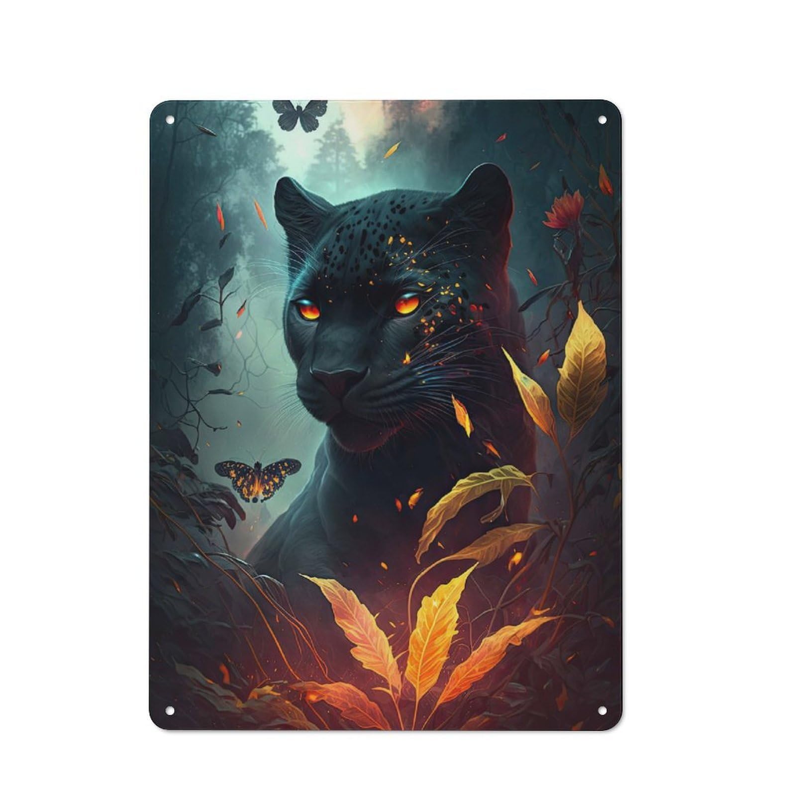 Old Style A Fiery Black Panther Vintage Metal Sign 40x30cm, Bar Wall Plaque for Pub, Home Bar, Shed Or Man Cave
