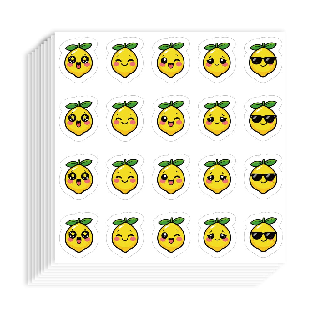 AHANDMAKER 400Pcs Self-Adhesive Kawaii Lemon Stickers, Waterproof Cute Cartoon Lemon Face Planner Stickers Summer Fruit Theme Decorative Paper Decals for Laptop Water Bottle Scrapbook Crafts Gifts